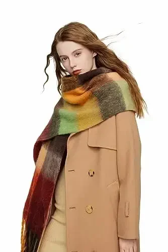 Yatemiole Women's CasModazoneere Big Coloured Checked Scarf Winter Warm Wrap Scarf - 4