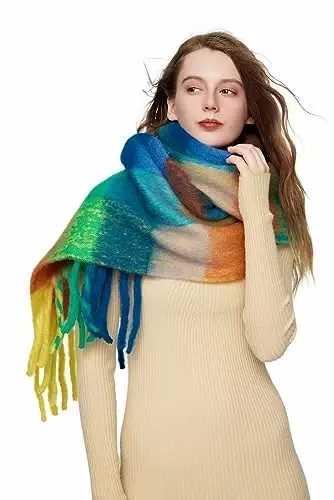 Yatemiole Women's CasModazoneere Big Coloured Checked Scarf Winter Warm Wrap Scarf - 8
