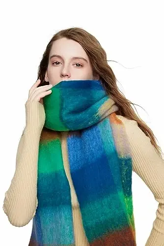 Yatemiole Women's CasModazoneere Big Coloured Checked Scarf Winter Warm Wrap Scarf - 9