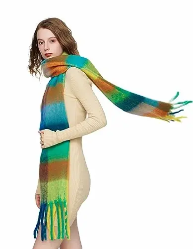 Yatemiole Women's CasModazoneere Big Coloured Checked Scarf Winter Warm Wrap Scarf - 5