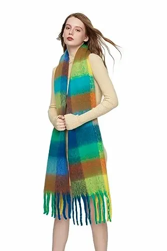 Yatemiole Women's CasModazoneere Big Coloured Checked Scarf Winter Warm Wrap Scarf - 6