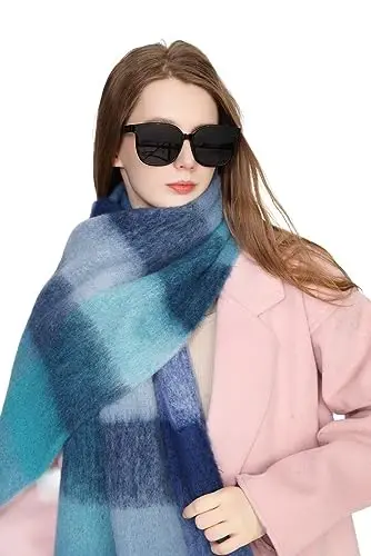 Yatemiole Women's CasModazoneere Big Coloured Checked Scarf Winter Warm Wrap Scarf - 2