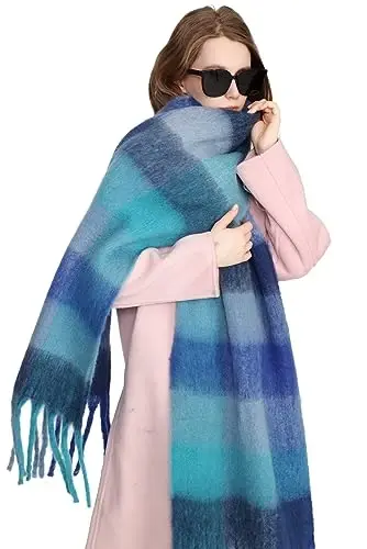 Yatemiole Women's CasModazoneere Big Coloured Checked Scarf Winter Warm Wrap Scarf - 3