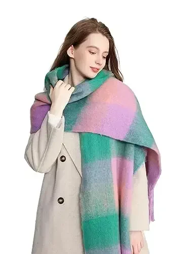 Yatemiole Women's CasModazoneere Big Coloured Checked Scarf Winter Warm Wrap Scarf - 4