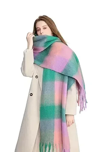 Yatemiole Women's CasModazoneere Big Coloured Checked Scarf Winter Warm Wrap Scarf - 5