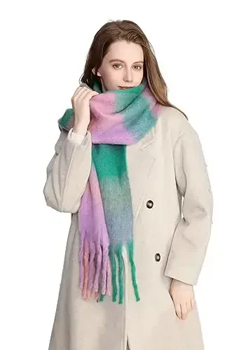 Yatemiole Women's CasModazoneere Big Coloured Checked Scarf Winter Warm Wrap Scarf - 6