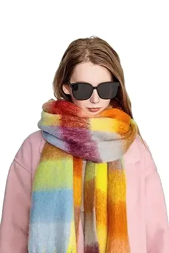 Yatemiole Women's CasModazoneere Big Coloured Checked Scarf Winter Warm Wrap Scarf - 3