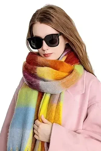 Yatemiole Women's CasModazoneere Big Coloured Checked Scarf Winter Warm Wrap Scarf - 4