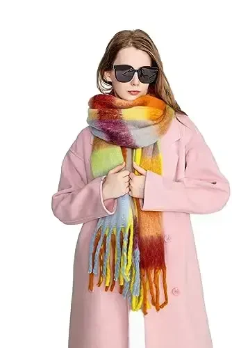 Yatemiole Women's CasModazoneere Big Coloured Checked Scarf Winter Warm Wrap Scarf - 6