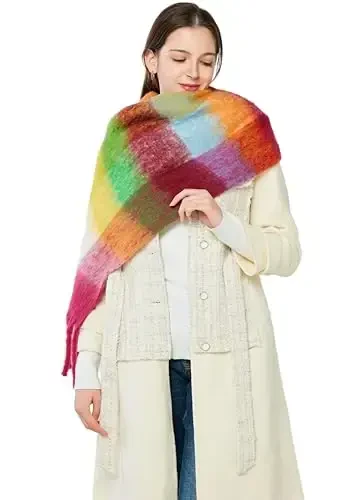 Yatemiole Women's CasModazoneere Big Coloured Checked Scarf Winter Warm Wrap Scarf - 5