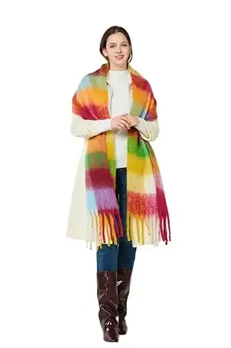 Yatemiole Women's CasModazoneere Big Coloured Checked Scarf Winter Warm Wrap Scarf - 6