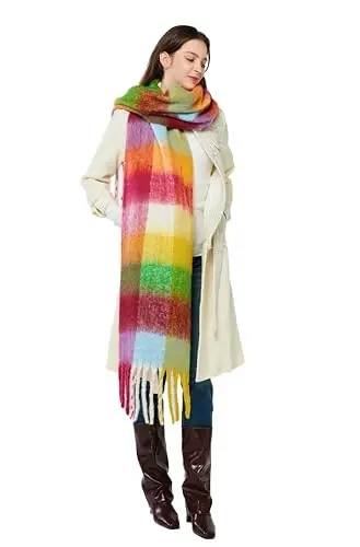 Yatemiole Women's CasModazoneere Big Coloured Checked Scarf Winter Warm Wrap Scarf - 3