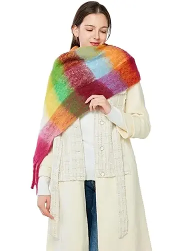Yatemiole Women's CasModazoneere Big Coloured Checked Scarf Winter Warm Wrap Scarf - 5