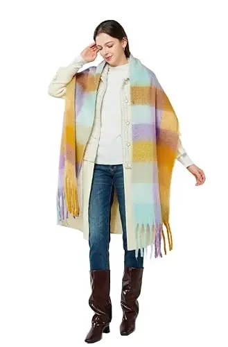 Yatemiole Women's CasModazoneere Big Coloured Checked Scarf Winter Warm Wrap Scarf - 5