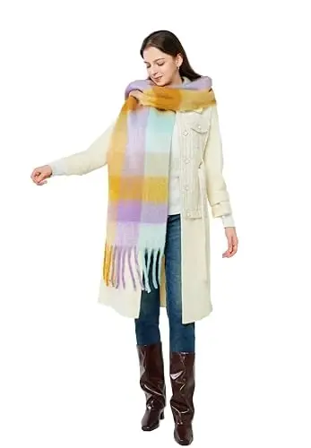 Yatemiole Women's CasModazoneere Big Coloured Checked Scarf Winter Warm Wrap Scarf - 6