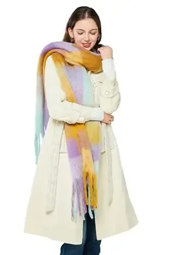 Yatemiole Women's CasModazoneere Big Coloured Checked Scarf Winter Warm Wrap Scarf - YATEMIOLE (1)