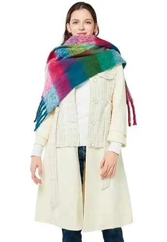 Yatemiole Women's CasModazoneere Big Coloured Checked Scarf Winter Warm Wrap Scarf - 15
