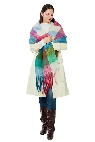 Yatemiole Women's CasModazoneere Big Coloured Checked Scarf Winter Warm Wrap Scarf - 11
