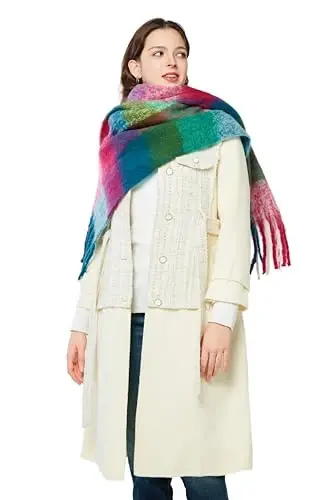 Yatemiole Women's CasModazoneere Big Coloured Checked Scarf Winter Warm Wrap Scarf - 13