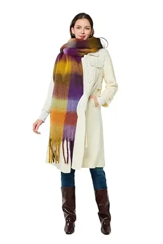 Yatemiole Women's CasModazoneere Big Coloured Checked Scarf Winter Warm Wrap Scarf - 14
