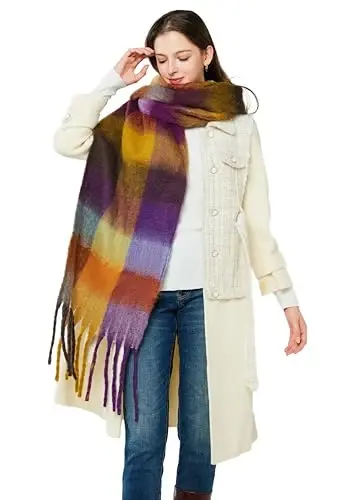 Yatemiole Women's CasModazoneere Big Coloured Checked Scarf Winter Warm Wrap Scarf - YATEMIOLE (1)