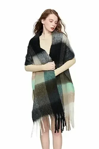 Yatemiole Women's CasModazoneere Big Coloured Checked Scarf Winter Warm Wrap Scarf - 4