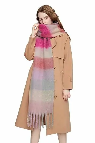 Yatemiole Women's CasModazoneere Big Coloured Checked Scarf Winter Warm Wrap Scarf - 12