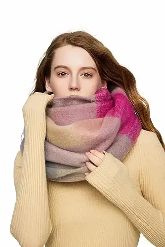 Yatemiole Women's CasModazoneere Big Coloured Checked Scarf Winter Warm Wrap Scarf - 3