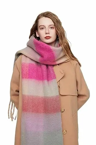 Yatemiole Women's CasModazoneere Big Coloured Checked Scarf Winter Warm Wrap Scarf - 5