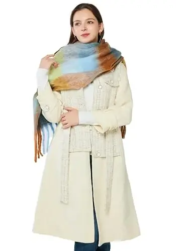 Yatemiole Women's CasModazoneere Big Coloured Checked Scarf Winter Warm Wrap Scarf - 11