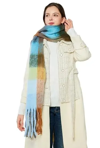 Yatemiole Women's CasModazoneere Big Coloured Checked Scarf Winter Warm Wrap Scarf - 4