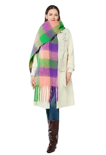 Yatemiole Women's CasModazoneere Big Coloured Checked Scarf Winter Warm Wrap Scarf - 12