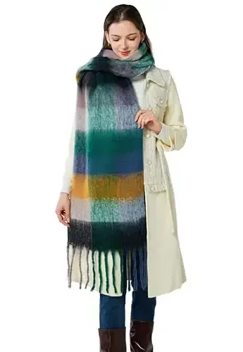 Yatemiole Women's CasModazoneere Big Coloured Checked Scarf Winter Warm Wrap Scarf - 2