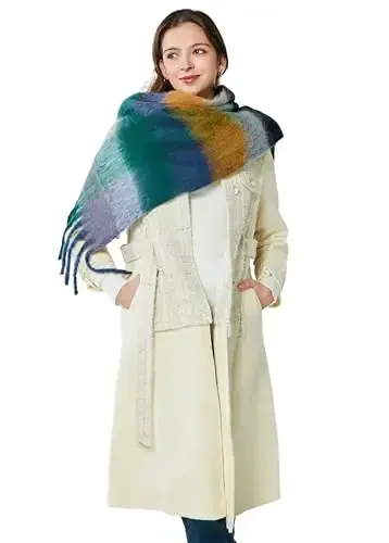 Yatemiole Women's CasModazoneere Big Coloured Checked Scarf Winter Warm Wrap Scarf - 4