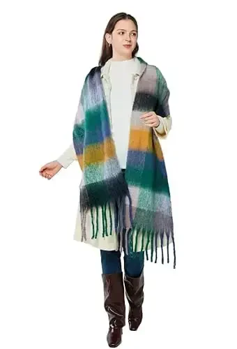 Yatemiole Women's CasModazoneere Big Coloured Checked Scarf Winter Warm Wrap Scarf - 6