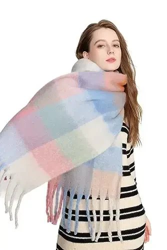 Yatemiole Women's CasModazoneere Big Coloured Checked Scarf Winter Warm Wrap Scarf - 3