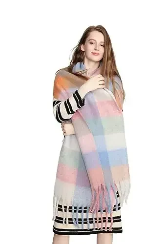 Yatemiole Women's CasModazoneere Big Coloured Checked Scarf Winter Warm Wrap Scarf - 4