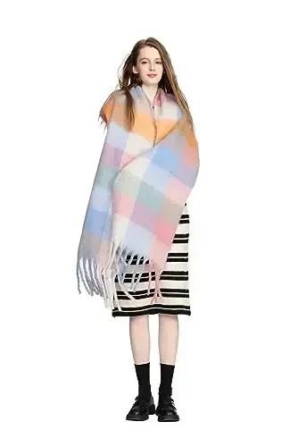 Yatemiole Women's CasModazoneere Big Coloured Checked Scarf Winter Warm Wrap Scarf - 5