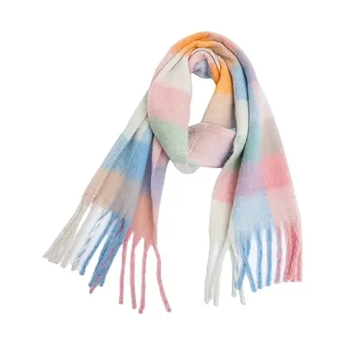 Yatemiole Women's CasModazoneere Big Coloured Checked Scarf Winter Warm Wrap Scarf - 1