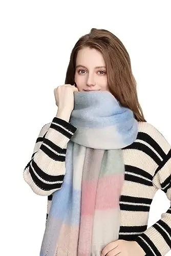 Yatemiole Women's CasModazoneere Big Coloured Checked Scarf Winter Warm Wrap Scarf - YATEMIOLE (1)
