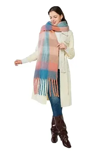 Yatemiole Women's CasModazoneere Big Coloured Checked Scarf Winter Warm Wrap Scarf - 3