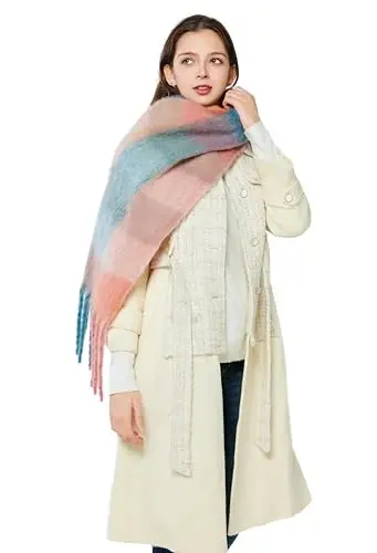 Yatemiole Women's CasModazoneere Big Coloured Checked Scarf Winter Warm Wrap Scarf - 6
