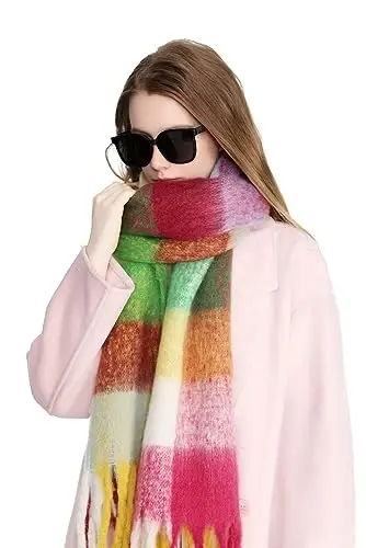 Yatemiole Women's CasModazoneere Big Coloured Checked Scarf Winter Warm Wrap Scarf - 10