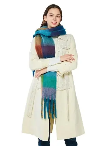 Yatemiole Women's CasModazoneere Big Coloured Checked Scarf Winter Warm Wrap Scarf - 4