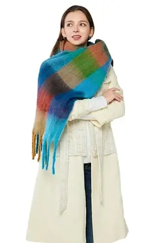Yatemiole Women's CasModazoneere Big Coloured Checked Scarf Winter Warm Wrap Scarf - 5