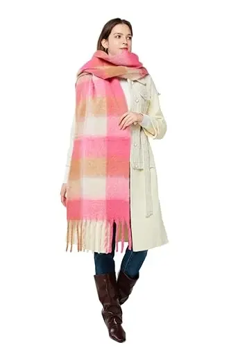 Yatemiole Women's CasModazoneere Big Coloured Checked Scarf Winter Warm Wrap Scarf - 3