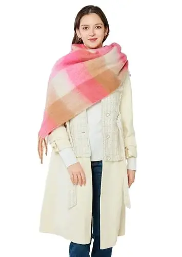 Yatemiole Women's CasModazoneere Big Coloured Checked Scarf Winter Warm Wrap Scarf - 4