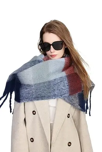 Yatemiole Women's CasModazoneere Big Coloured Checked Scarf Winter Warm Wrap Scarf - 9