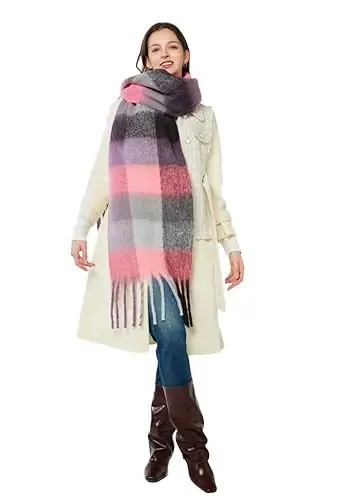Yatemiole Women's CasModazoneere Big Coloured Checked Scarf Winter Warm Wrap Scarf - YATEMIOLE (1)