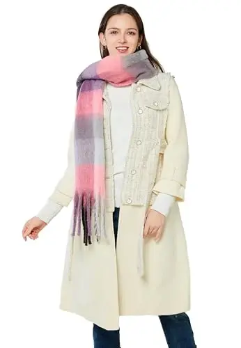 Yatemiole Women's CasModazoneere Big Coloured Checked Scarf Winter Warm Wrap Scarf - 3